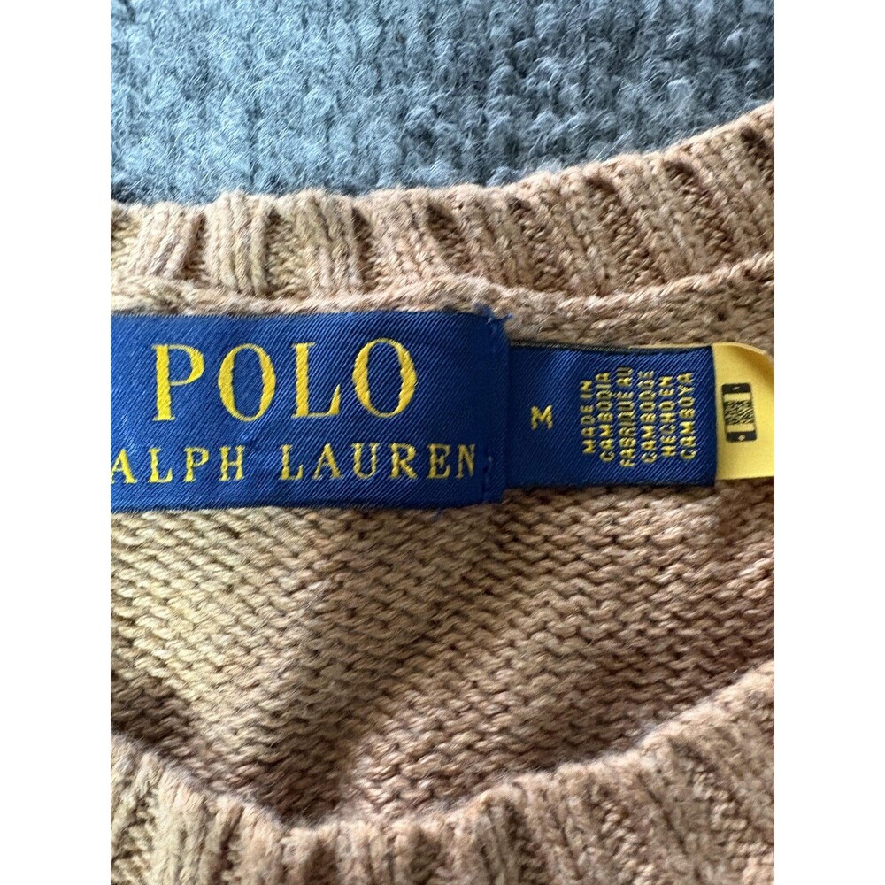 Polo Ralph Lauren Sweater Mens Medium Brown Cotton Crew Neck Lightweight Logo - Picture 3 of 6